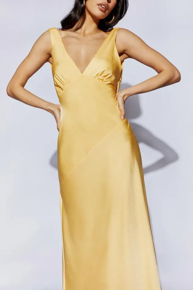Meshki Maxi Dresses Women Nadia Maxi Satin Dress With Back Cowl 8211 Lemon Lemon