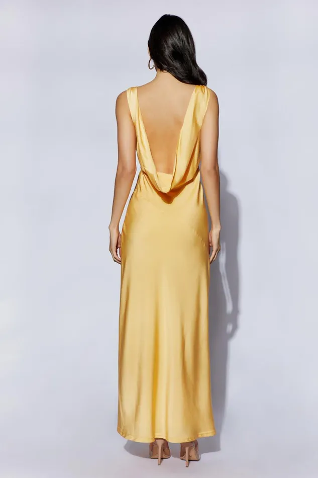 Meshki Maxi Dresses Women Nadia Maxi Satin Dress With Back Cowl 8211 Lemon Lemon