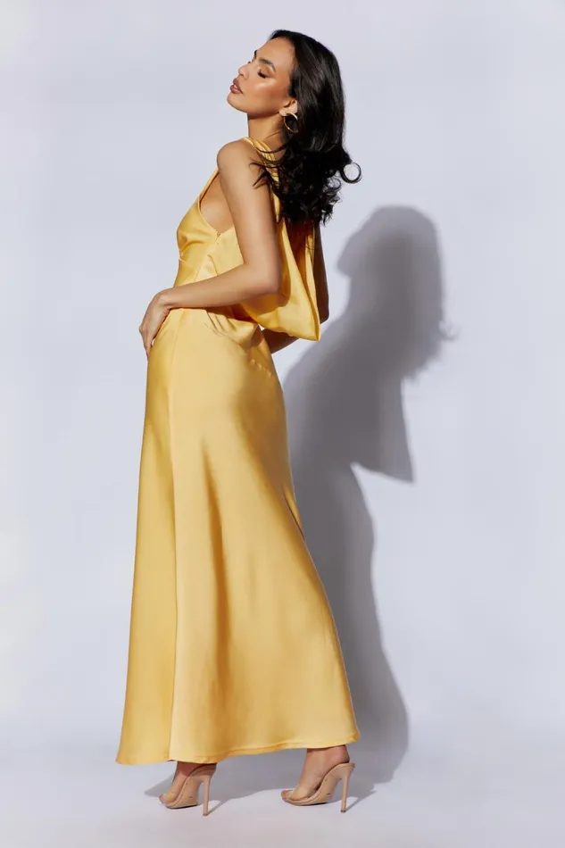 Meshki Maxi Dresses Women Nadia Maxi Satin Dress With Back Cowl 8211 Lemon Lemon