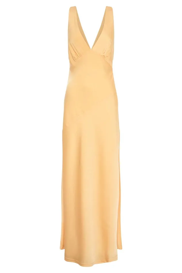 Meshki Maxi Dresses Women Nadia Maxi Satin Dress With Back Cowl 8211 Lemon Lemon