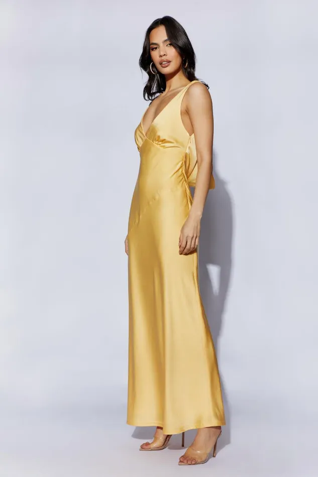 Meshki Maxi Dresses Women Nadia Maxi Satin Dress With Back Cowl 8211 Lemon Lemon