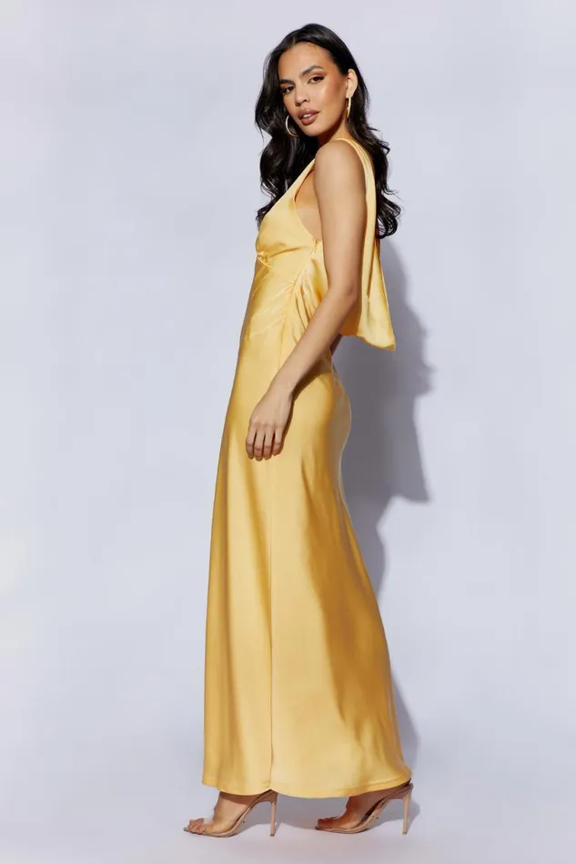 Meshki Maxi Dresses Women Nadia Maxi Satin Dress With Back Cowl 8211 Lemon Lemon