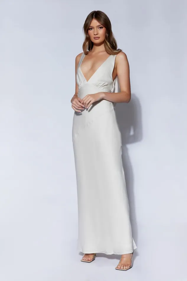 Meshki Maxi Dresses Women Nadia Maxi Satin Dress With Back Cowl 8211 Silver Silver