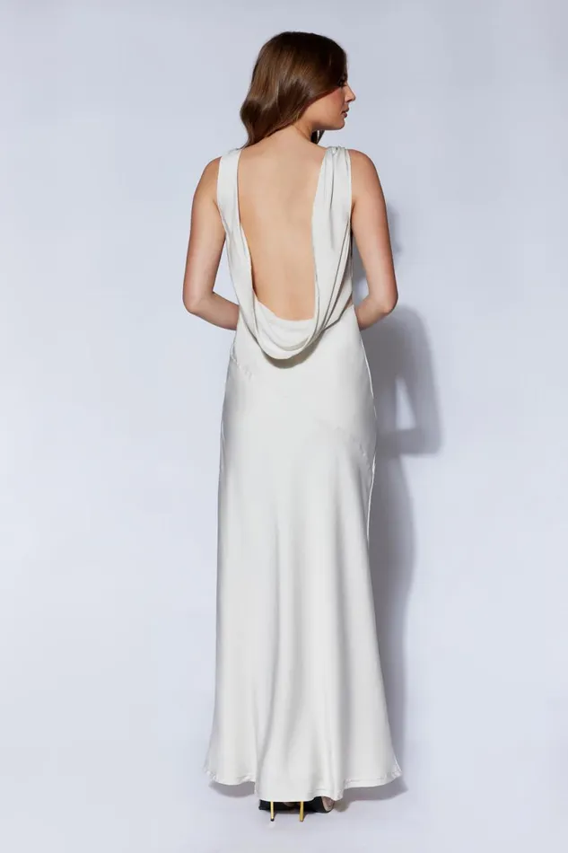 Meshki Maxi Dresses Women Nadia Maxi Satin Dress With Back Cowl 8211 Silver Silver