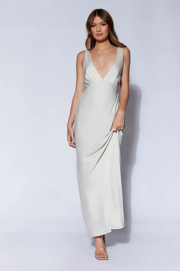 Meshki Maxi Dresses Women Nadia Maxi Satin Dress With Back Cowl 8211 Silver Silver