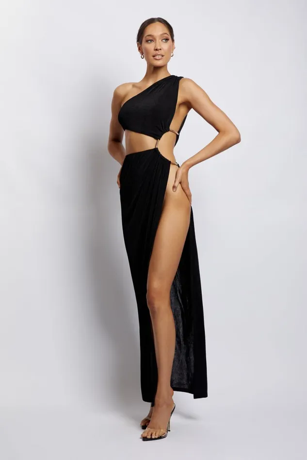 Meshki Maxi Dresses Women Paige Ruched Side Cut Out Maxi Dress 8211 Black Black