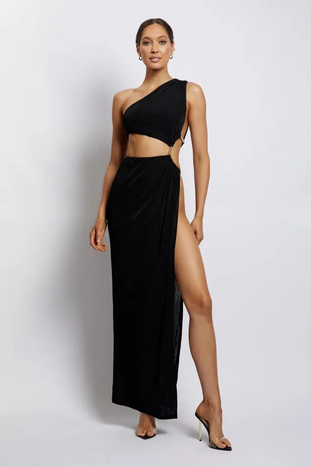 Meshki Maxi Dresses Women Paige Ruched Side Cut Out Maxi Dress 8211 Black Black