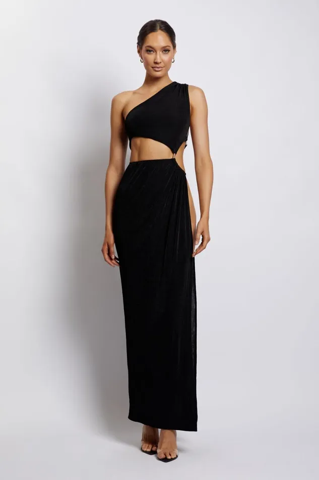Meshki Maxi Dresses Women Paige Ruched Side Cut Out Maxi Dress 8211 Black Black