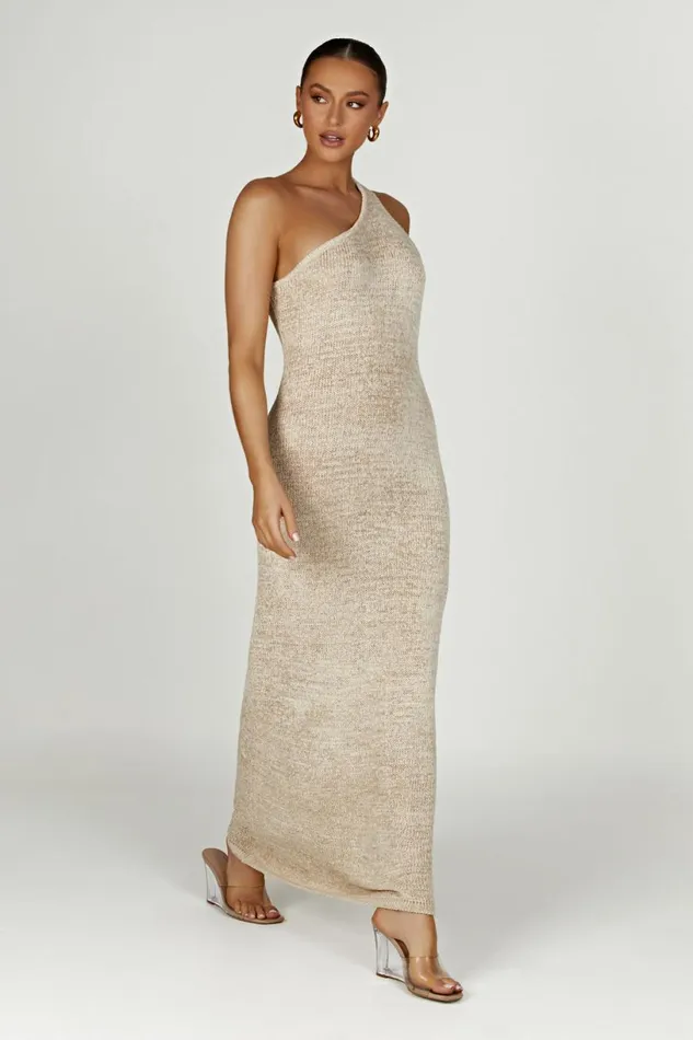 Meshki Maxi Dresses Women Paisley One Shoulder Knit Maxi Dress 8211 Wheat Wheat