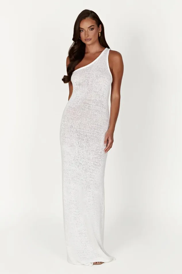 Meshki Maxi Dresses Women Paisley One Shoulder Knit Maxi Dress 8211 White White