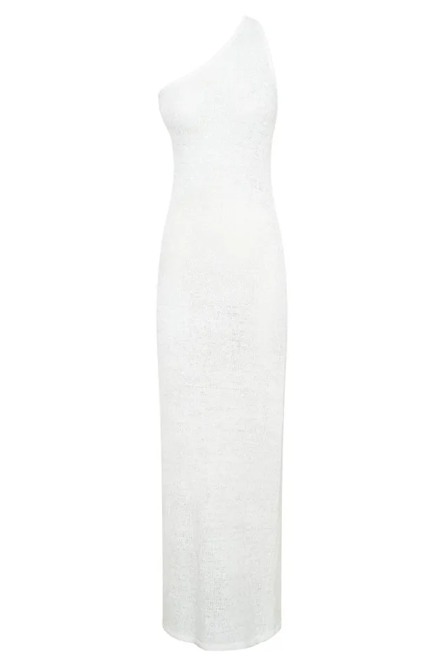 Meshki Maxi Dresses Women Paisley One Shoulder Knit Maxi Dress 8211 White White