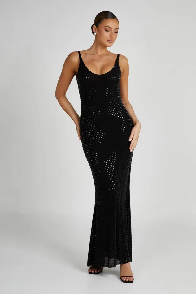 Meshki Maxi Dresses Women Pam Square Diamante Maxi Dress 8211 Black Black