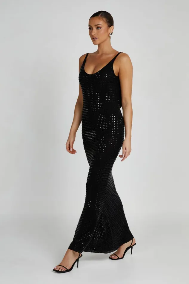 Meshki Maxi Dresses Women Pam Square Diamante Maxi Dress 8211 Black Black