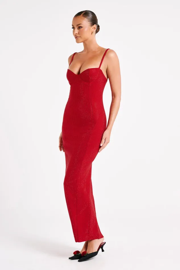 Meshki Maxi Dresses Women Rafaela Diamante Maxi Dress 8211 Vermilion Red Vermilionred
