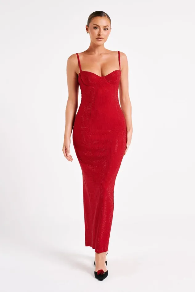 Meshki Maxi Dresses Women Rafaela Diamante Maxi Dress 8211 Vermilion Red Vermilionred