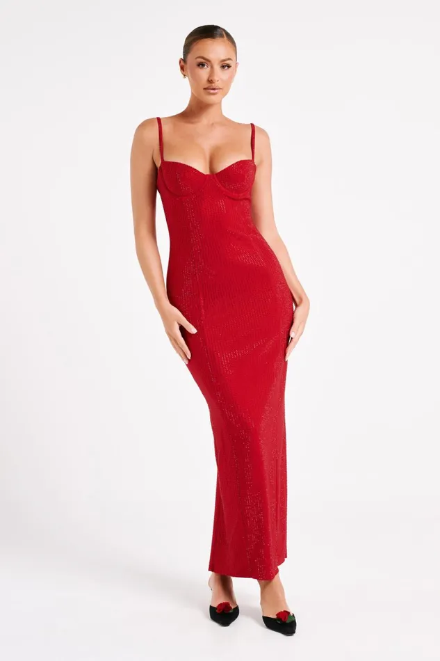 Meshki Maxi Dresses Women Rafaela Diamante Maxi Dress 8211 Vermilion Red Vermilionred
