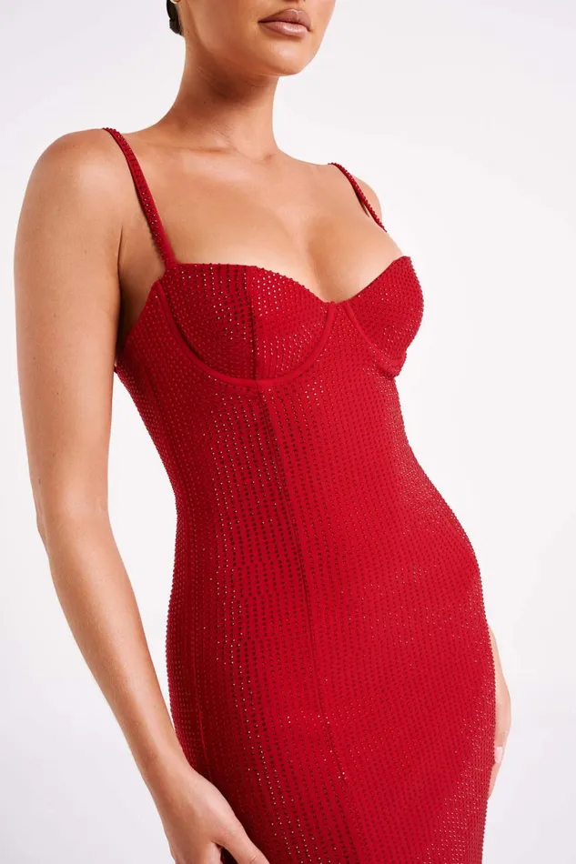 Meshki Maxi Dresses Women Rafaela Diamante Maxi Dress 8211 Vermilion Red Vermilionred
