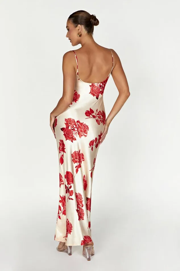 Meshki Maxi Dresses Women Rosalie Satin Maxi Dress 8211 Rose Print Rose Print