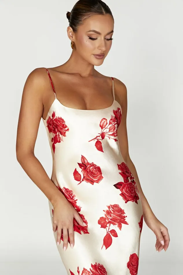 Meshki Maxi Dresses Women Rosalie Satin Maxi Dress 8211 Rose Print Rose Print