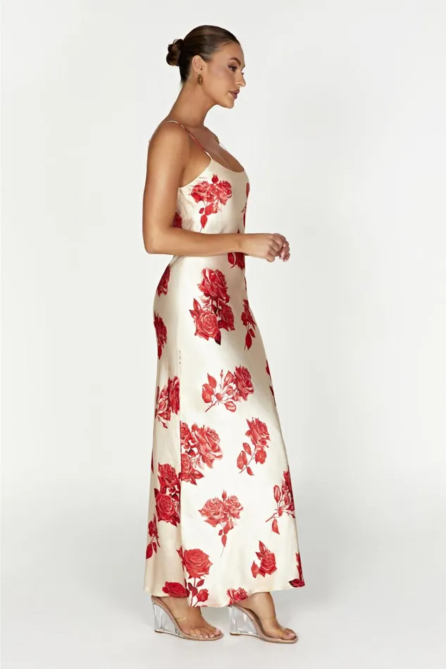 Meshki Maxi Dresses Women Rosalie Satin Maxi Dress 8211 Rose Print Rose Print