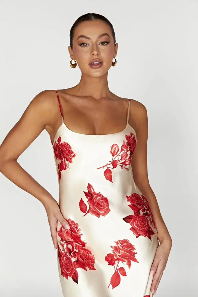 Meshki Maxi Dresses Women Rosalie Satin Maxi Dress 8211 Rose Print Rose Print