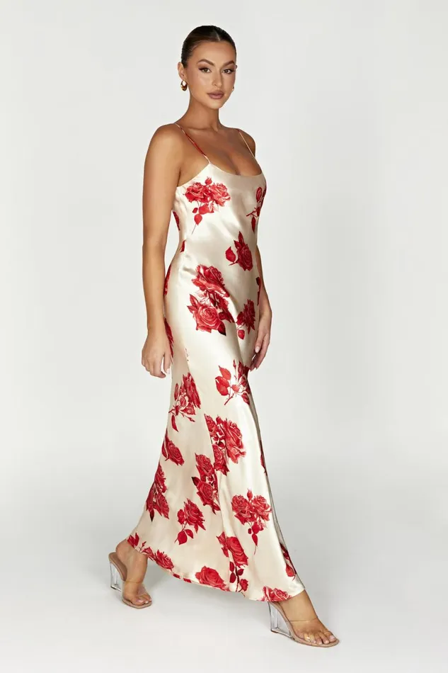 Meshki Maxi Dresses Women Rosalie Satin Maxi Dress 8211 Rose Print Rose Print