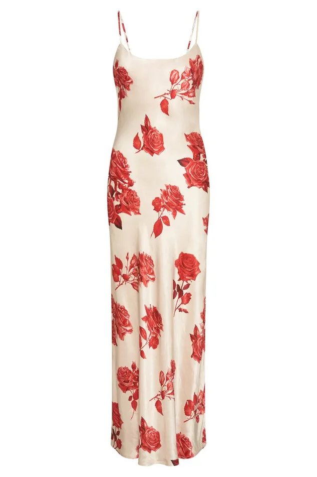 Meshki Maxi Dresses Women Rosalie Satin Maxi Dress 8211 Rose Print Rose Print