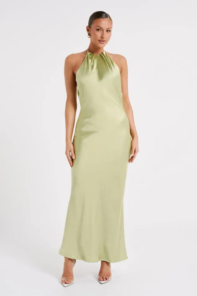 Meshki Maxi Dresses Women Sammy Satin Halter Maxi Dress 8211 Pistachio Pistachio