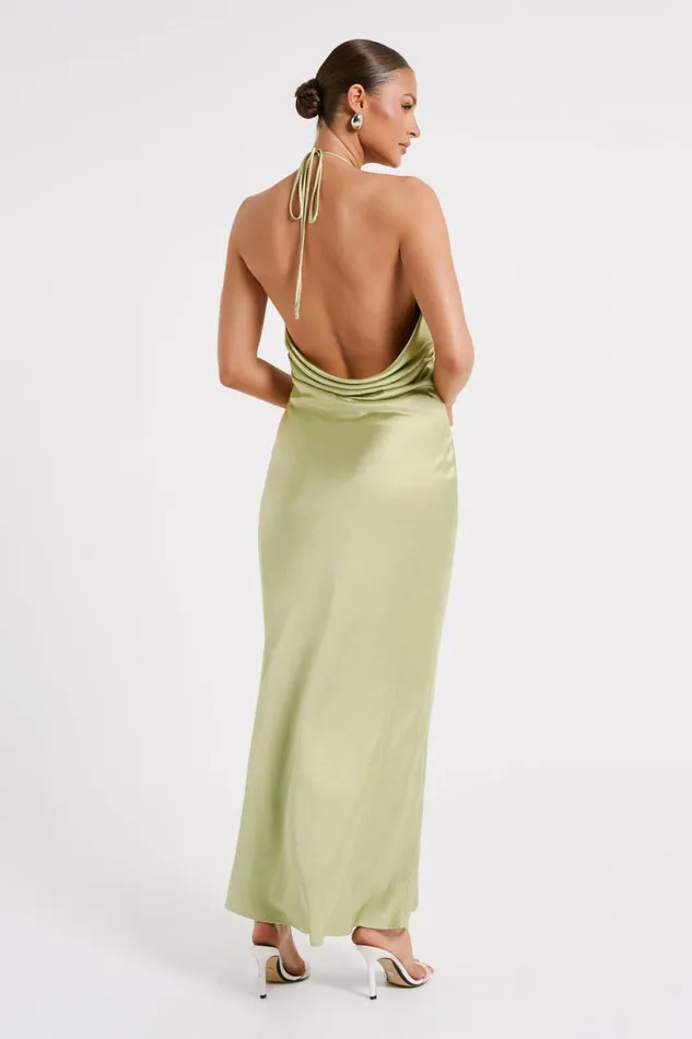 Meshki Maxi Dresses Women Sammy Satin Halter Maxi Dress 8211 Pistachio Pistachio