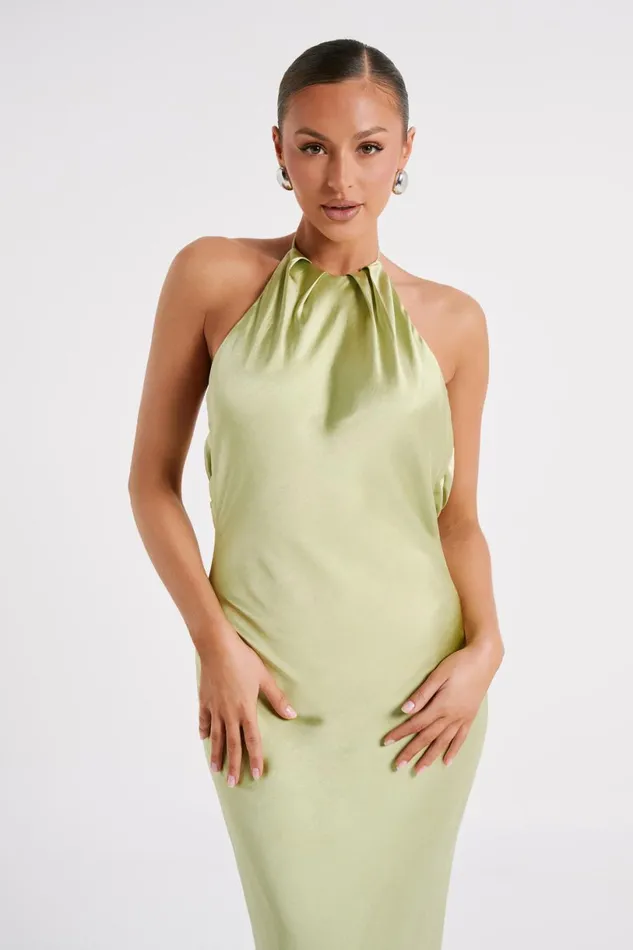 Meshki Maxi Dresses Women Sammy Satin Halter Maxi Dress 8211 Pistachio Pistachio