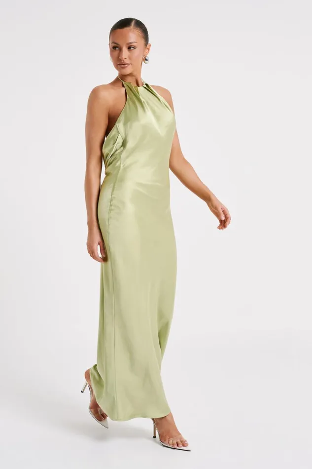 Meshki Maxi Dresses Women Sammy Satin Halter Maxi Dress 8211 Pistachio Pistachio