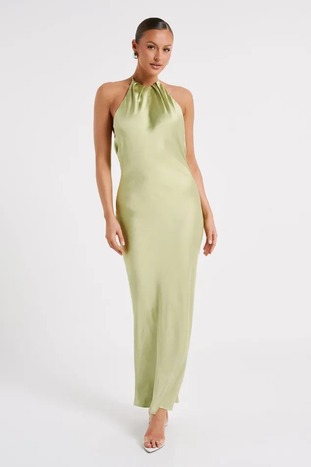 Meshki Maxi Dresses Women Sammy Satin Halter Maxi Dress 8211 Pistachio Pistachio