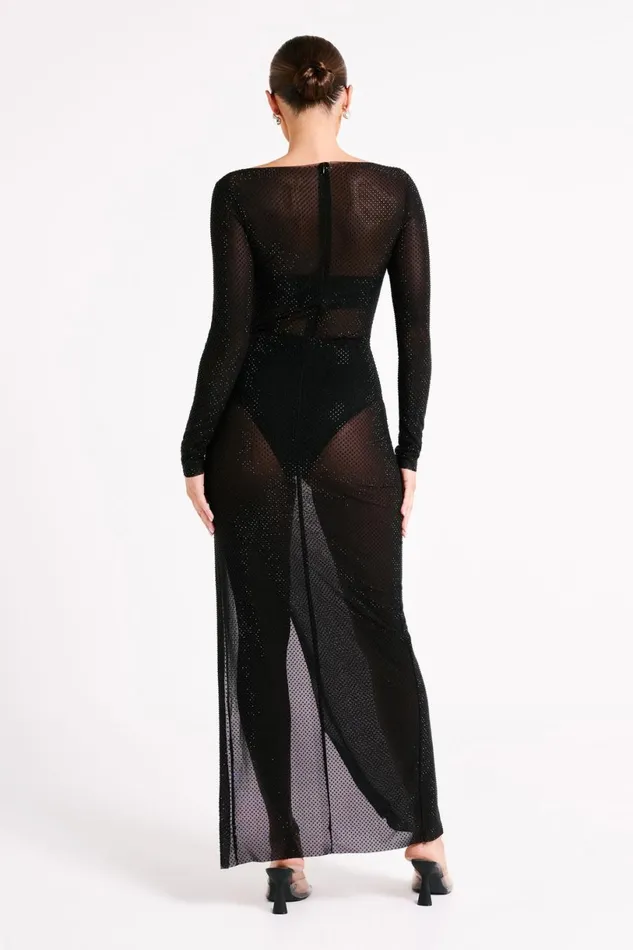 Meshki Maxi Dresses Women Sevanna Diamante Long Sleeve Maxi Dress 8211 Black Black