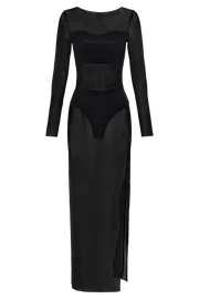 Meshki Maxi Dresses Women Sevanna Diamante Long Sleeve Maxi Dress 8211 Black Black