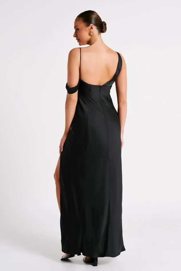Meshki Maxi Dresses Women Soleil Satin Off Shoulder Maxi Dress 8211 Black Black