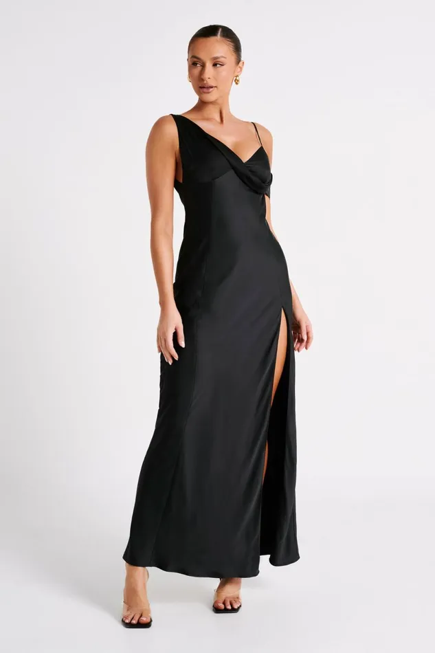 Meshki Maxi Dresses Women Soleil Satin Off Shoulder Maxi Dress 8211 Black Black