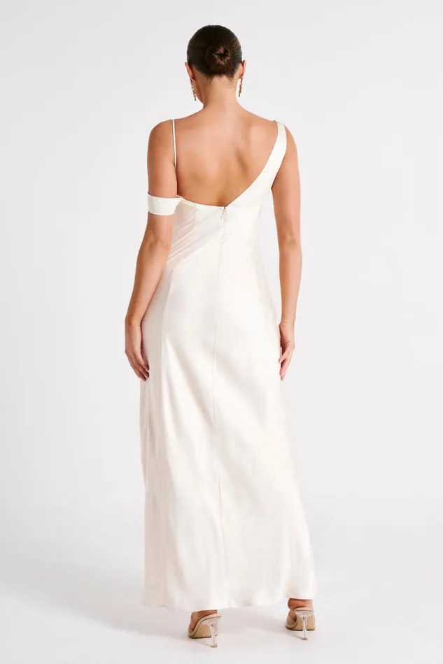Meshki Maxi Dresses Women Soleil Satin Off Shoulder Maxi Dress 8211 Ivory Ivory
