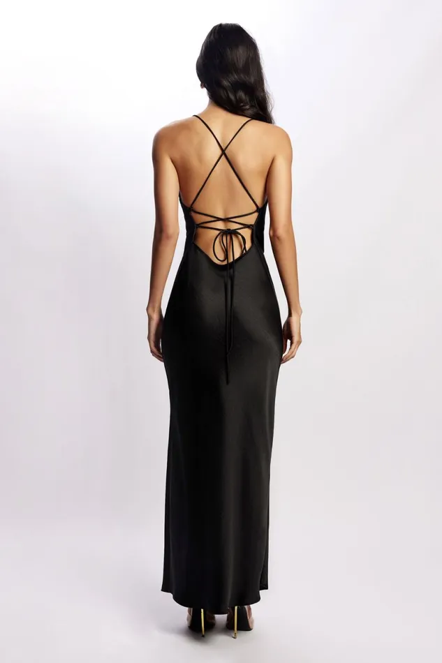 Meshki Maxi Dresses Women Sydney Straight Neck Slip Maxi Dress 8211 Black Black