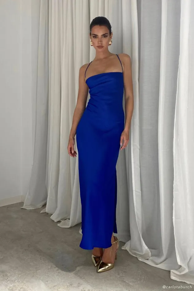 Meshki Maxi Dresses Women Sydney Straight Neck Slip Maxi Dress 8211 Cobalt Blue Cobaltblue