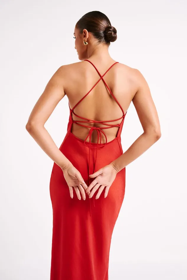 Meshki Maxi Dresses Women Sydney Straight Neck Slip Maxi Dress 8211 Red Red
