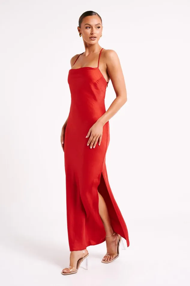 Meshki Maxi Dresses Women Sydney Straight Neck Slip Maxi Dress 8211 Red Red