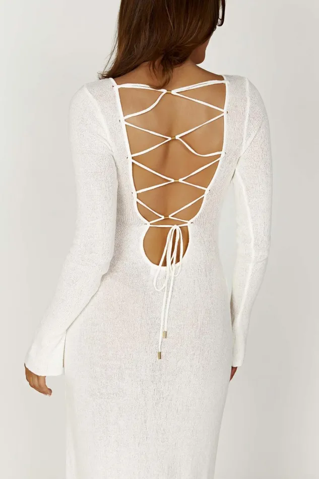 Meshki Maxi Dresses Women Talia Maxi Open Back Knit Dress 8211 Ivory Ivory