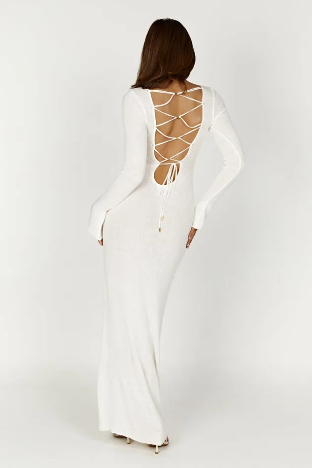 Meshki Maxi Dresses Women Talia Maxi Open Back Knit Dress 8211 Ivory Ivory