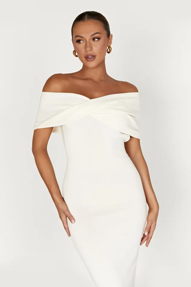 Meshki Maxi Dresses Women Terese Off Shoulder Knit Maxi Dress 8211 Cream Cream