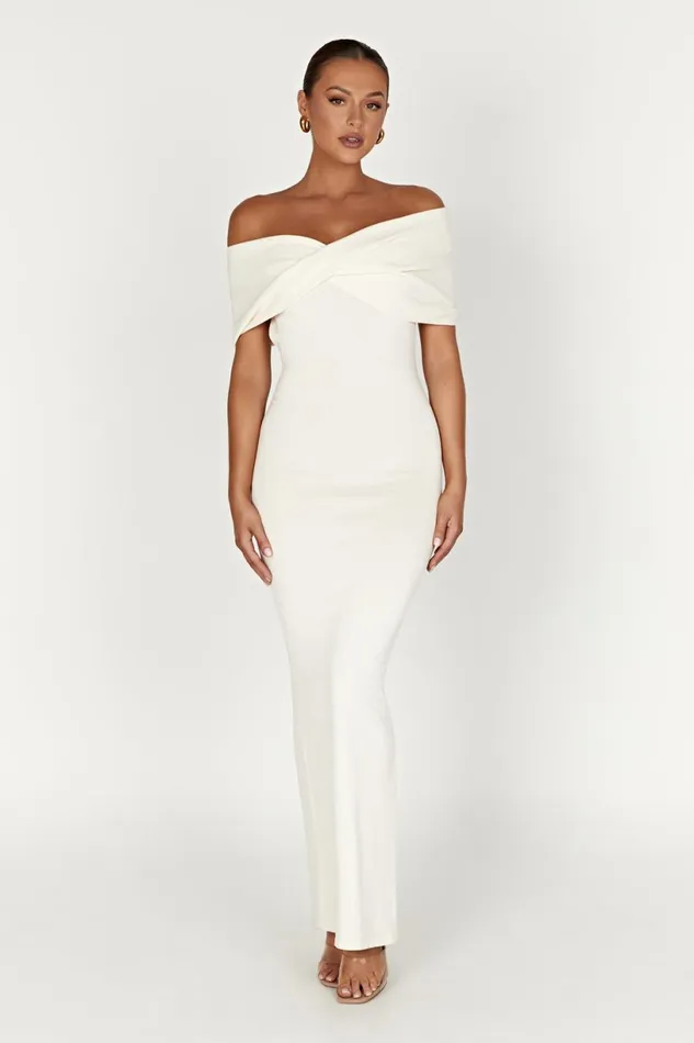 Meshki Maxi Dresses Women Terese Off Shoulder Knit Maxi Dress 8211 Cream Cream