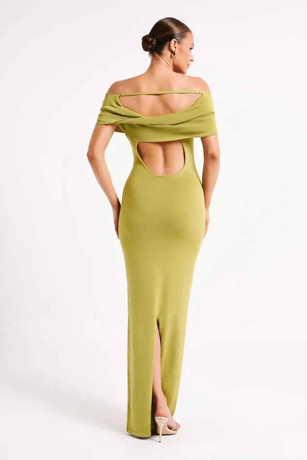 Meshki Maxi Dresses Women Terese Off Shoulder Knit Maxi Dress 8211 Parakeet Green Parakeetgreen