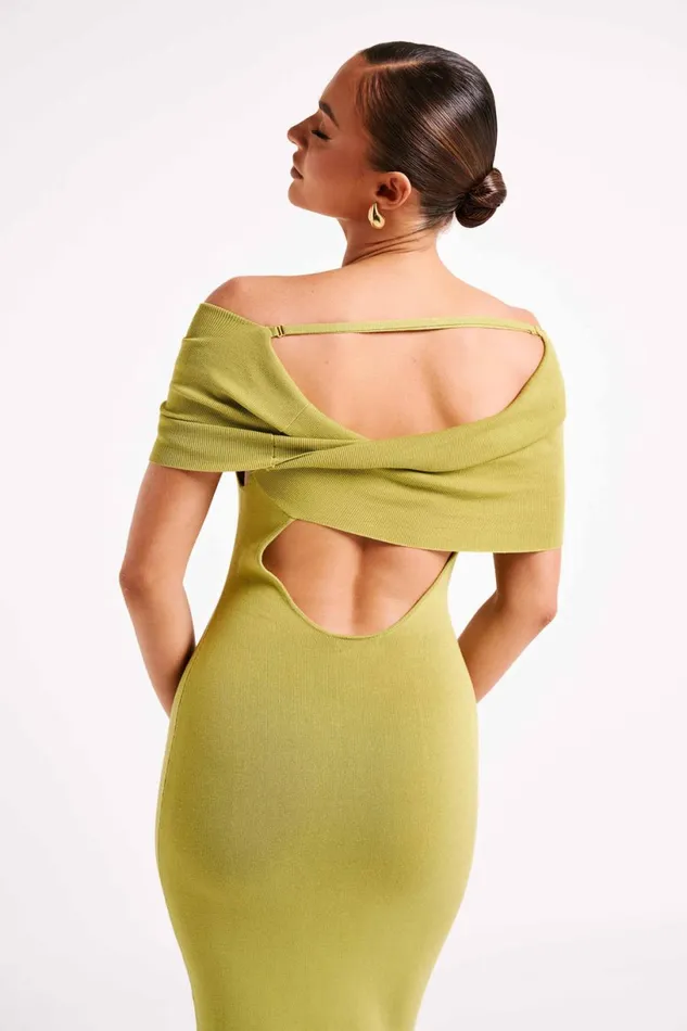 Meshki Maxi Dresses Women Terese Off Shoulder Knit Maxi Dress 8211 Parakeet Green Parakeetgreen