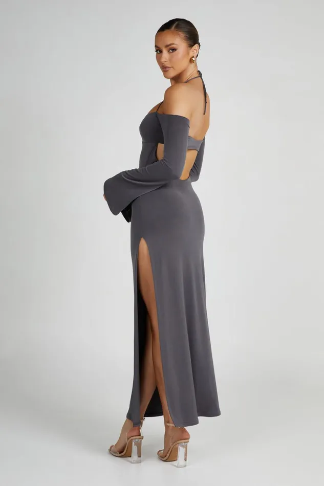 Meshki Maxi Dresses Women Tia Slinky Off Shoulder Maxi Dress 8211 Charcoal Charcoal