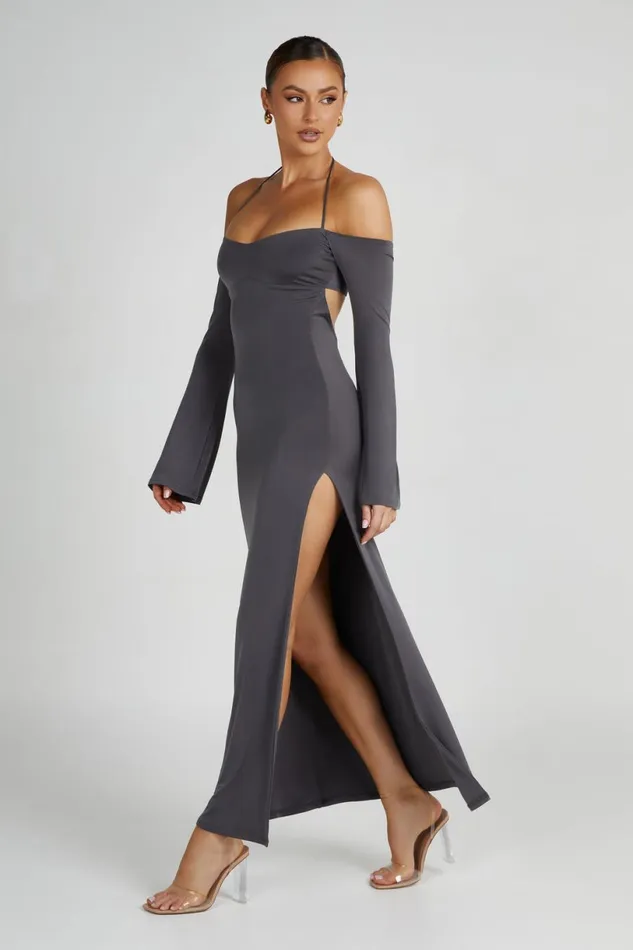Meshki Maxi Dresses Women Tia Slinky Off Shoulder Maxi Dress 8211 Charcoal Charcoal