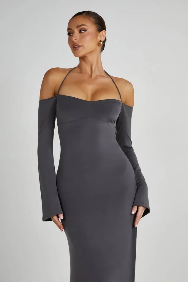 Meshki Maxi Dresses Women Tia Slinky Off Shoulder Maxi Dress 8211 Charcoal Charcoal